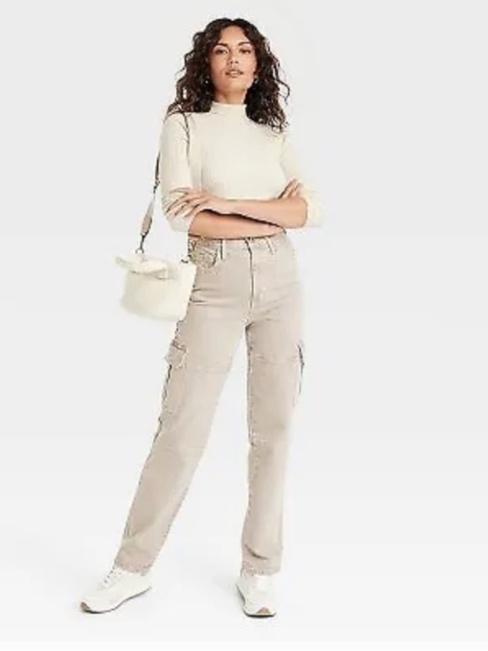 Universal Thread Straight-Leg Cargo Jeans in Beige high rise straight leg